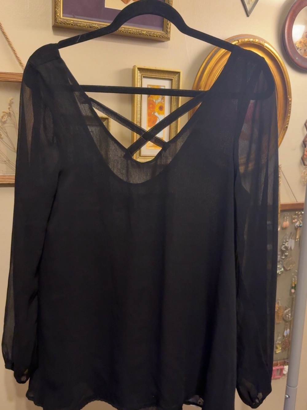 SABO Skirt Black Sheer Strappy Blouse